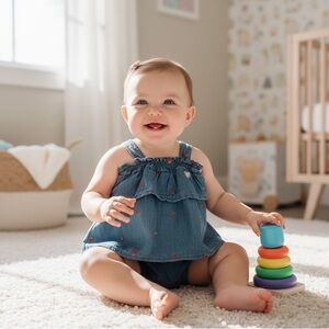 ALOUETTE Cherry Embroidered Romper 9M 🍒